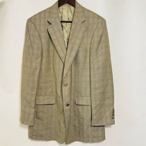 Brooks Brothers Men's‎ Beige Plaid Wool Blazer Jacket Size 43 Long